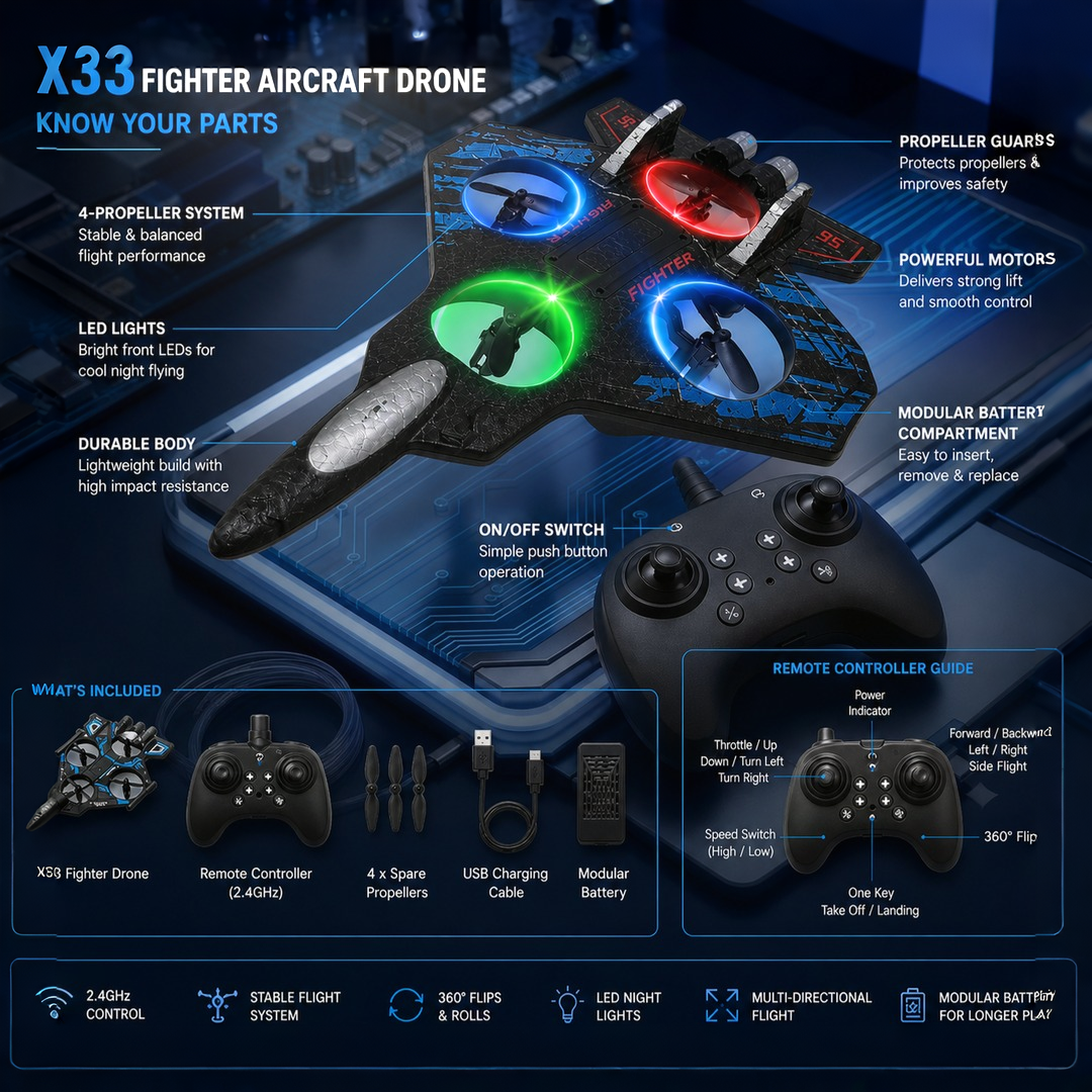 X33 Fighter Aircraft Drone - Remote Control Quadcopter